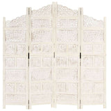 Hand carved 4-Panel Room Divider White 160x165 cm 285327