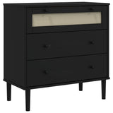 Drawer Cabinet SENJA Rattan Look Black 80x40x80 cm Solid Wood Pine 358024