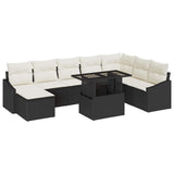 Sofa Set with Cushion 9 pcs Black and Cream Poly Rattan 3349053