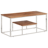 Coffee Table Silver Stainless Steel and Solid Wood Acacia 350023