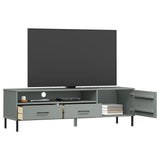 TV Cabinet with Metal Legs Grey Solid Wood Pine OSLO 351028