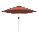 Garden Parasol with LED Lights and Steel Pole 300 cm Terracotta 313757