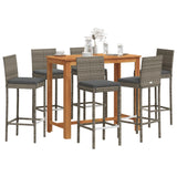 7 Piece Garden Bar Set Grey Solid Wood Acacia and Poly Rattan 3295301