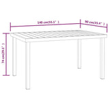 Garden Table Black 140x90x74 cm Aluminium and WPC 312207