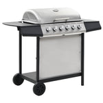 Gas BBQ Grill with 6 Cooking Zones Stainless Steel Silver 44286