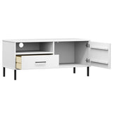 TV Cabinet with Metal Legs White Solid Wood Pine OSLO 351023