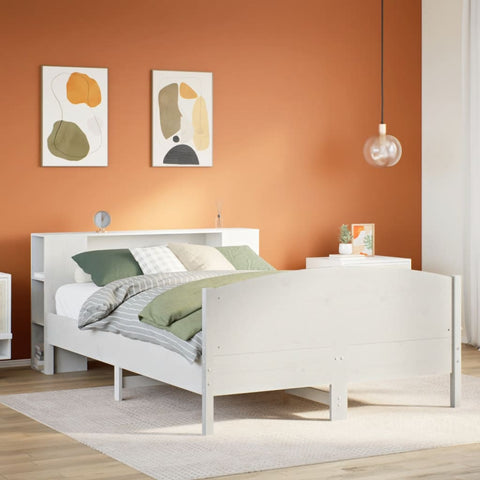 ZNTS Bookcase Bed without Mattress White 120x200cm Solid Wood Pine 3323069
