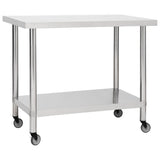 ZNTS Kitchen Work Table with Wheels 80x60x85 cm Stainless Steel 51636