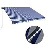 Manual Awning with Solar LED 4.5 x 3 m Blue and White Stripe 3051270