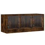 TV Cabinet with Glass Doors Smoked Oak 102x37x42 cm 836410
