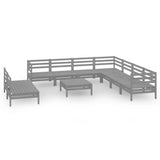 10 Piece Garden Lounge Set Solid Wood Pine Grey 3083131