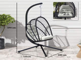Outdoor PE Rattan Swing Chair with Foldable Basket and Cushion, Garden Patio Hanging Egg Chair with T3398P328053