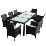 9 Piece Outdoor Dining Set with Cushions Poly Rattan Black 43126