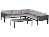 5 Seater Garden Corner Sofa Set, 4 Pieces Metal Garden Furniture Set with Loveseats, Glass Top T3398P320046