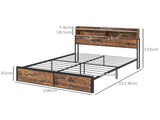 Industrial King Bed Frame, 5.2FT Steel Bed Base with Storage Headboard, Footboard, Slatted Support T3398P423094