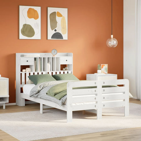 ZNTS Bookcase Bed without Mattress White 120x200 cm Solid Wood Pine 3309960