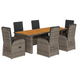 ZNTS 7 Piece Garden Dining Set with Cushions Grey Poly Rattan 3277613