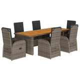 7 Piece Garden Dining Set with Cushions Grey Poly Rattan 3277613