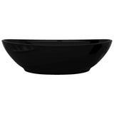 Ceramic Bathroom Sink Basin Faucet/Overflow Hole Black Oval 141921