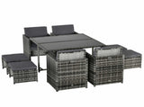 9PC Rattan Garden Furniture Outdoor Patio Dining Table Set Weave Wicker 8 Seater Stool Mixed Grey T3398P314645