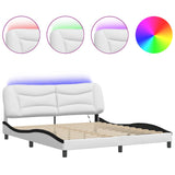 Bed Frame with LED without Mattress "Hvar" White and Black 180x200 cm 3213954