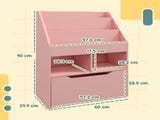 Kids Bookshelf, Toy Organiser, with Storage Drawer, Wheels - Pink T3398P347678