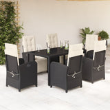 7 Piece Garden Dining Set with Cushions Black Poly Rattan 3212453
