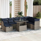 9 Piece Garden Sofa Set with Cushions Grey Poly Rattan Acacia 3327801