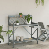 Potting Bench with Trellis Grey Solid Wood Fir 368430
