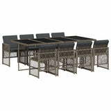 9 Piece Garden Dining Set with Cushions Grey Poly Rattan 3210740