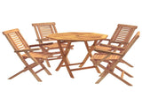 5 Piece Folding Garden Bistro Set Natural Solid Teak Wood 3434112