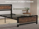 Single Size Metal Bed Frame with Headboard & Footboard, Strong Slat Support Solid Bedstead Base w/ T3398P344674