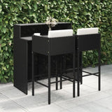 3 Piece Garden Bar Set with Cushions Poly Rattan Black 3095400