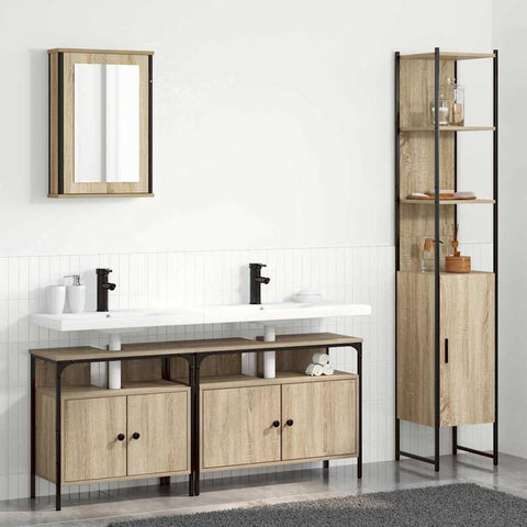 Bathroom Furniture Set with Shelf Wall-mounted 4 pcs Sonoma oak 3399396