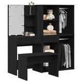 Dressing Table Set with LED 4 pcs Black Oak Engineered Wood 3333068