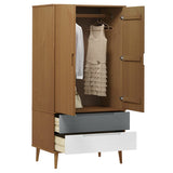 Wardrobe MOLDE Brown 90x55x175 cm Solid Wood Pine 350522