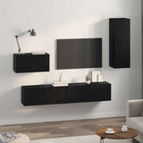 Wall TV Cabinet Wall-mounted 4 pcs Black Oak Engineered Wood 3393466