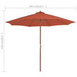 Garden Parasol with Wooden Pole 300 cm Terracotta 44498
