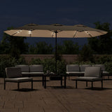 Double-Head Garden Parasol with LEDs Taupe 449x265 cm 362956