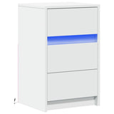 ZNTS Bedside Cabinet with LED Lights White Engineered Wood 852012