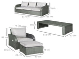 Six-piece Outdoor Rattan Dining Set, Outdoor Sofa Set with Reclining Armchairs and Mental Frame, T3398P314710