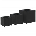 ZNTS Garden Planters 3 pcs Black Poly Rattan 366395