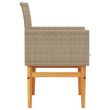Garden Chairs with Cushions 2 pcs Beige Poly Rattan&Solid Wood 368716