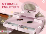 Kids Dressing Table Set Kids Make up Table with Stool and Mirror, Storage Drawers, Gift for Aged 3-8 T3398P379024