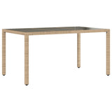 Garden Table with Glass Top Beige 150x90x75 cm Poly Rattan 365533