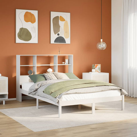 ZNTS Bookcase Bed without Mattress White 135x190 cm Double Solid Wood Pine 3321578