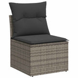 ZNTS 9 Piece Garden Sofa Set with Cushions Grey Poly Rattan Acacia 3327469