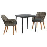 Garden Dining Set with Cushion 3 pcs Grey Poly Rattan 3261677