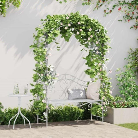 Garden Bench with Cushion White 104 x 54 x 93cm Steel 42008120