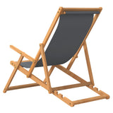 Beach Chair Grey Solid Teak Wood, Polyester Standard Foldable 317698